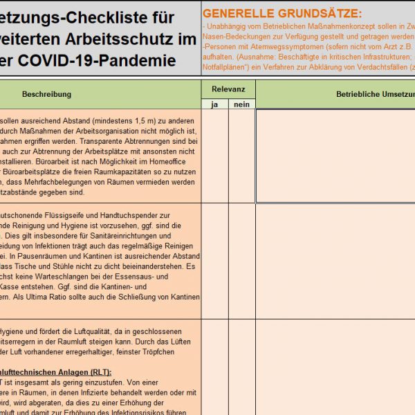 Checkliste Arbeitsschutzstand SARS-CoV-2
